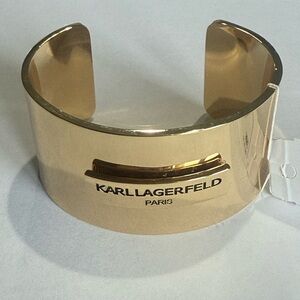 Karl Lagerfeld logo gold cuff bracelet features